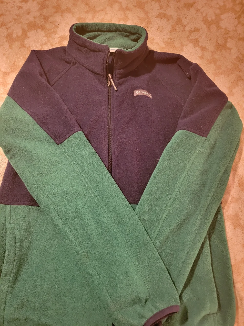 COLUMBIA Navy Blue Green Fleece Full Zip Jacket Kids XL size 18